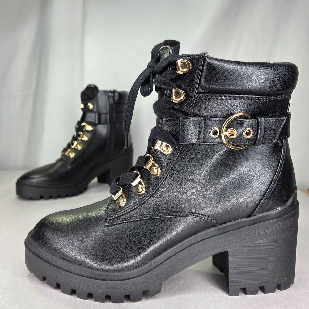 Wild Pair Bridgitt Lace-up Side-Zip Lug-Sole Booties